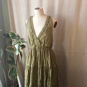 Free people + boho green ruffle maxi dress